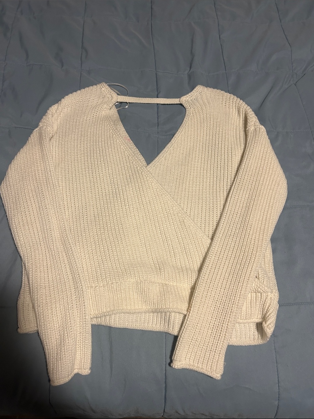Women’s Cream Knit Wrap-Front Sweater